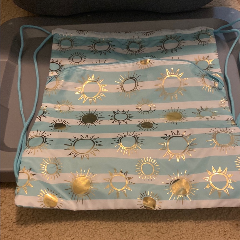 Thirty-One Blue and Gold Sun Pattern Satchel